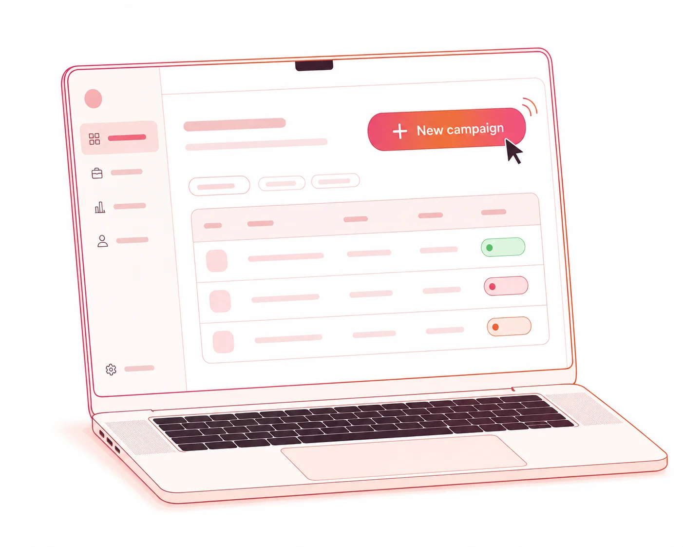 A campaign console with a large New campaign button being clicked.