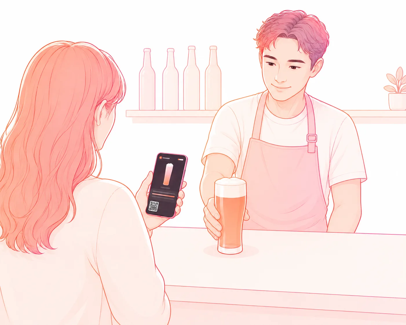 A guest showing the reward on their phone across a venue counter.